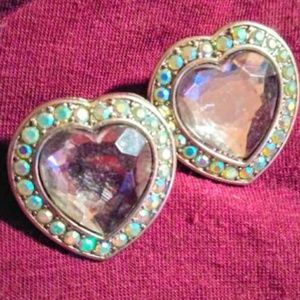 Betsey Jhonson silver heart Rhine stone earings